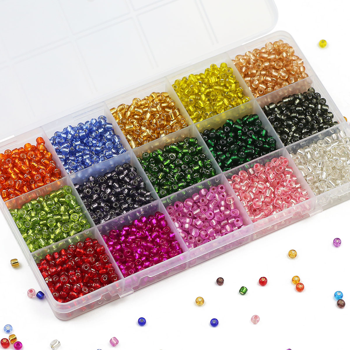Glass Seed Beads 2Mm Jewelry Making - Kit de 15 colores transparente, 2/3/4mm,