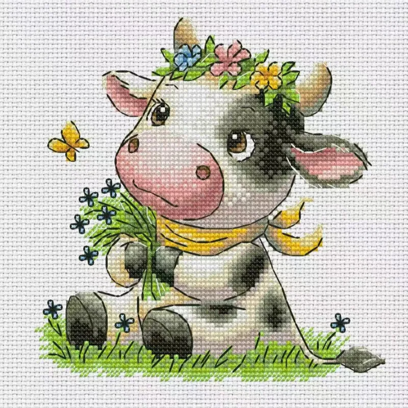 Cross Stitch Stamped Kits Beginners - [CC2949-Vaca pequeña y adorable] | Kit