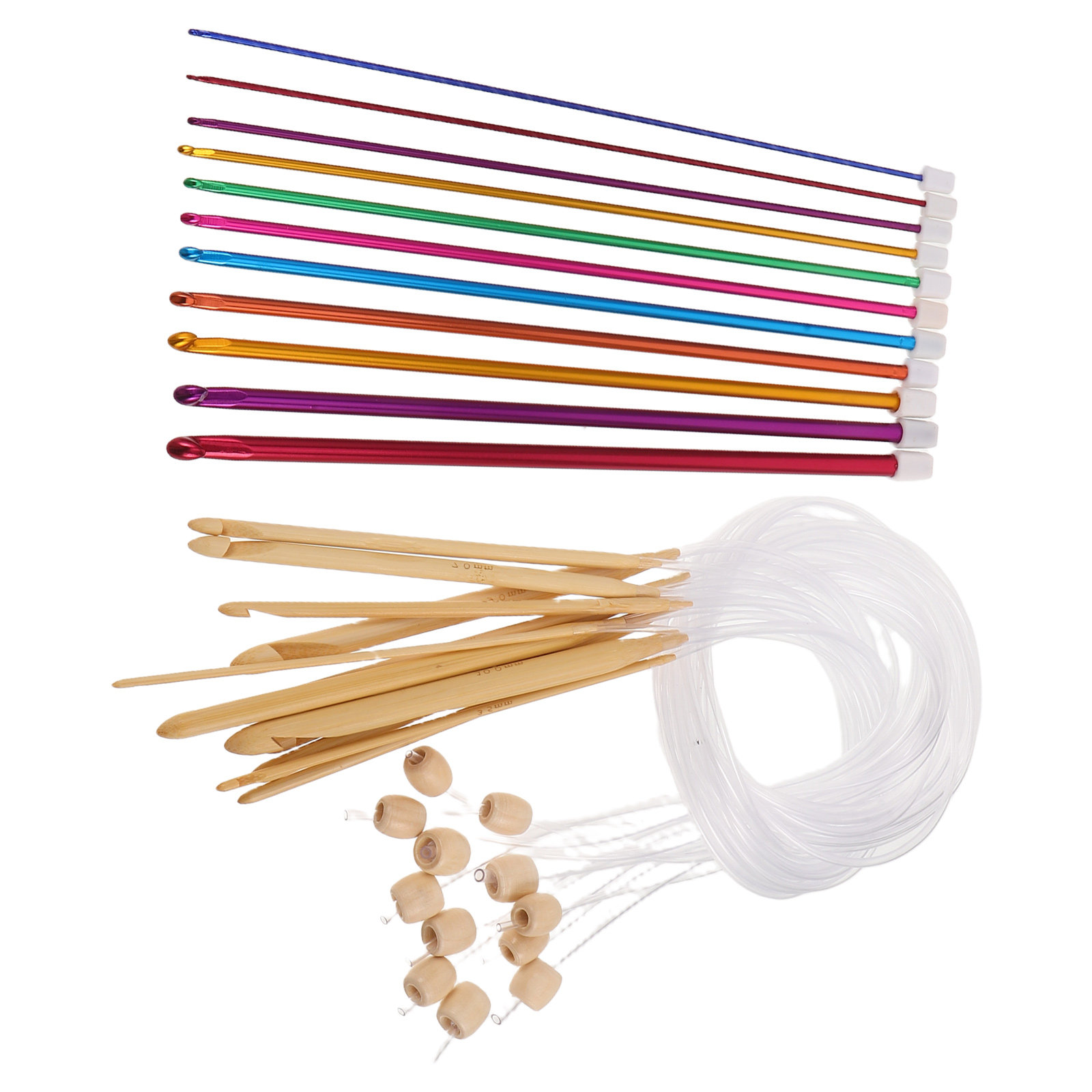 Wooden Crochet Hooks Ergonomic Handle - 1 juego de agujas de ganchillo