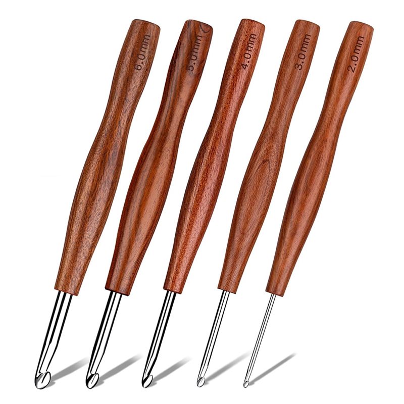 Wooden Crochet Hooks Ergonomic Handle - AS94-5: juego de 5 agujas de