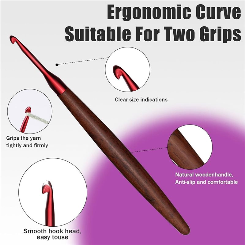 A59Z-Ganchos de ganchillo ergo - Wooden Crochet Hooks Ergonomic Handle reseña y precio